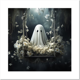 Floral Ghost On The Swing In Forest Halloween Gothic Posters and Art